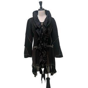 Parsley & Sage Womens Ruffle Exposed Seam Button-up Shirt Dress Black Small NWT